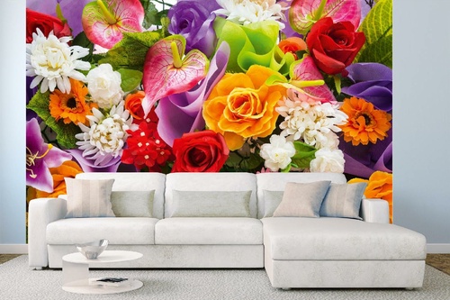 Vlies Fototapete - Bündel von Frühlingsblumen 375 x 250 cm